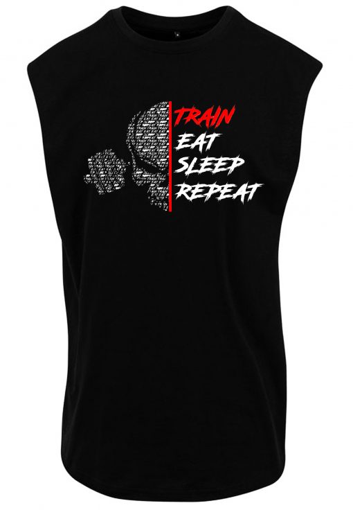 tshirt sans manche fitness train eat sleep repeat